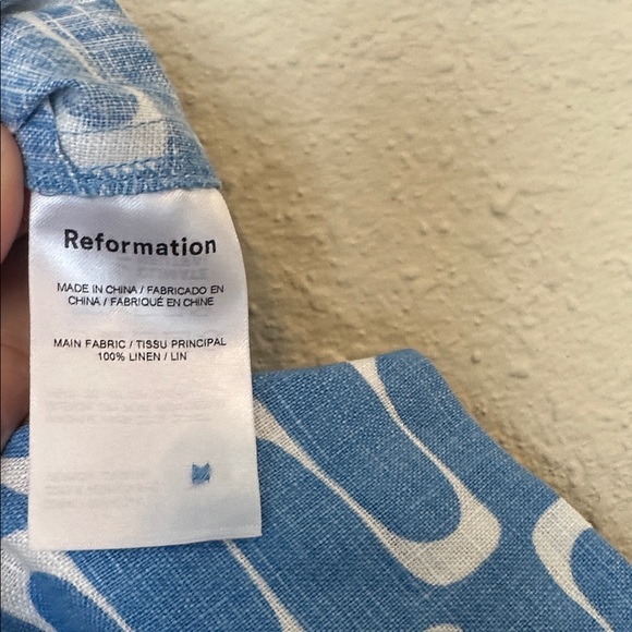 Reformation Farley 100% Linen pool side 2 pc set Blue White Patterned Skirt NWT - Picture 15 of 17